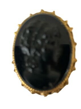 Vintage Mourning Gold  Frame Black Oval Cameo-Style Brooch-Right facing